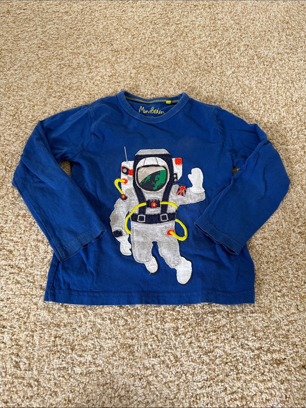 Mini Boden Navy Blue Long Sleeve Tee with Astronaut Applique